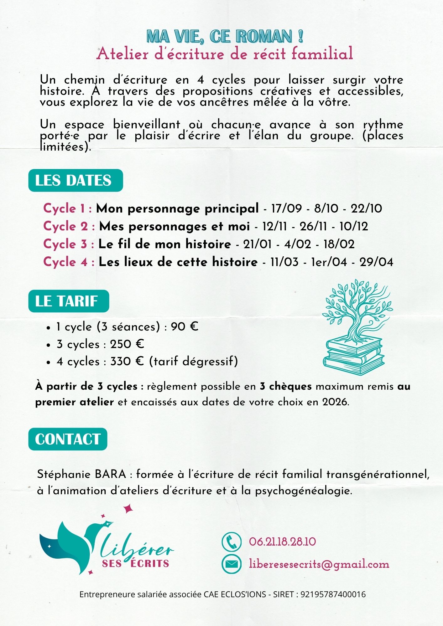 Ateliers d'écriture de récit familial transgénérationnel à Vichy